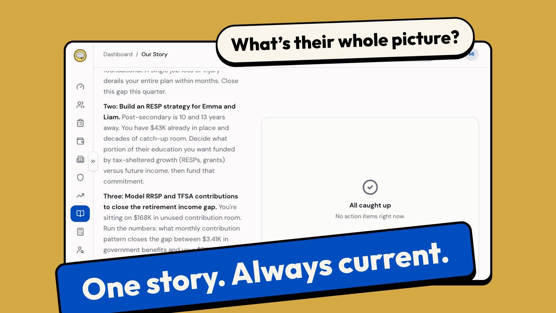 What’s a young family’s whole picture? Their story: where they stand today, each chapter drawn from their own numbers, and what to do next.